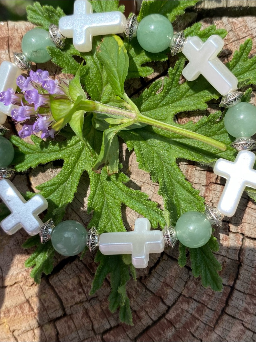 White Cross & Green Beaded Bracelet | From Sea to Country